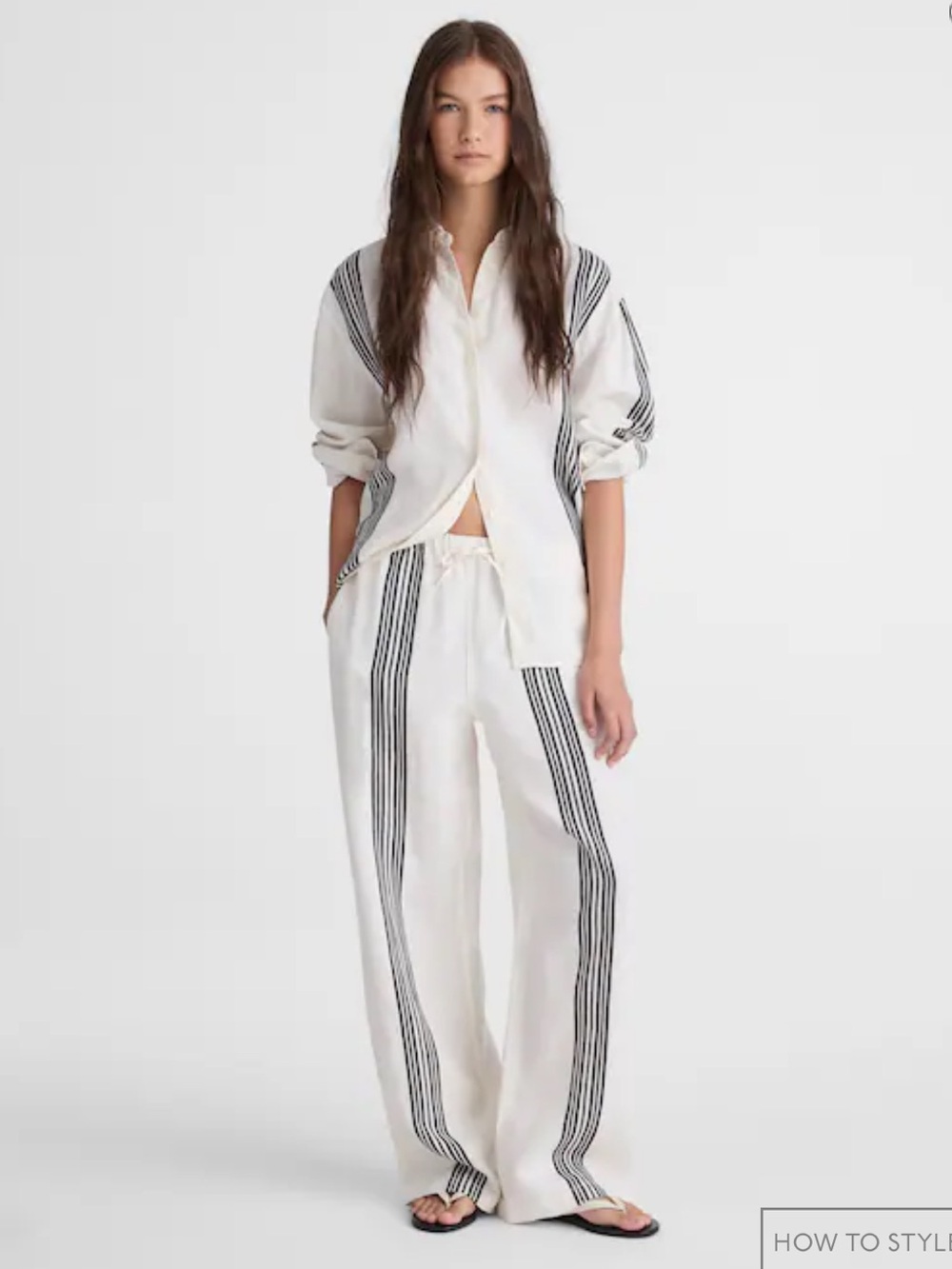 Madewell Pull-On Pants in Linen Blend - Bold Placement Stripe Black